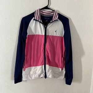 Nautica Size small Pink White & blue Track Sweater